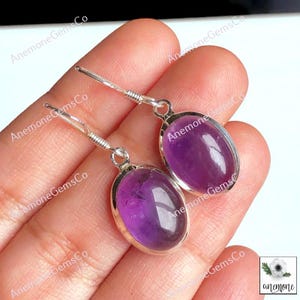 Amethyst Cabochon Ohrring, 925 Sterling Silber Ohrring, Februar Birthstone Ohrring, Geschenk für Frauen Mädchen Accessoire Natürliche Heilung Geschenk