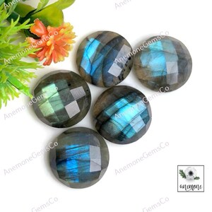 Labradorit facettierter Edelstein, 15 x 15 mm runde Form 5 Stück Lot Edelstein für die Schmuckherstellung, Labradorit Rose Schnitt handgemachter Edelstein für Schmuck