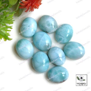 Larimar cabochon, 100% natuurlijke larimar, ca. 8 x 10 mm, ovale vorm, 9-delig, zoals op afbeelding Healing edelstenen, designer Sky Larimar-sieraden 62481