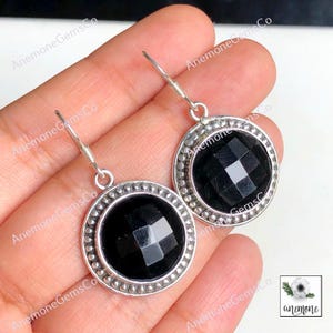 Boucle d'oreille en onyx noir, boucle d'oreille coupée en rose, bijoux de boucles d'oreilles de mariée, boucle d'oreille faite main, boucle d'oreille pour tenue de soirée, cadeau d'anniversaire pour elle