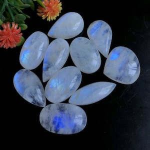 Regenboog Maansteen Cabochon, 13-22mm Geschatte Mix Vorm & Grootte 10 Stuks Veel Voor Sieraden Maken, Maansteen Gladde Flashy Cab Voor Armband 57668