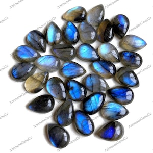 8x12mm Labradorite poire cabochons lot de pierres précieuses, pierre précieuse naturelle de poire Labradorite pour la fabrication de bijoux, pierre semi-précieuse.