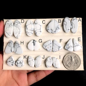 Sélection de paires de boucles d'oreilles en howlite, pierres semi-précieuses naturelles pour la fabrication de bijoux, pierres précieuses en vrac howlite pour boucles d'oreilles, LOT - 21