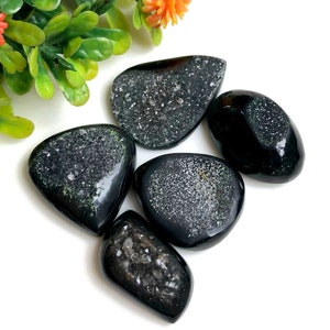 Pierres précieuses druzy noires pour fenêtre, 21-27 mm environ, identique à l'image, lot de 5 pièces pour la fabrication de bagues, cicatrisation, bijoux emballés dans du fil de pierre précieuse 58320