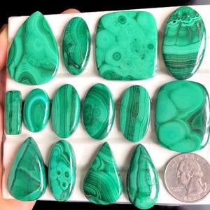Cabujón de malaquita seleccionado, piedra preciosa de malaquita natural de diseño, hecha a mano para joyería, cristal curativo de malaquita, lote 287