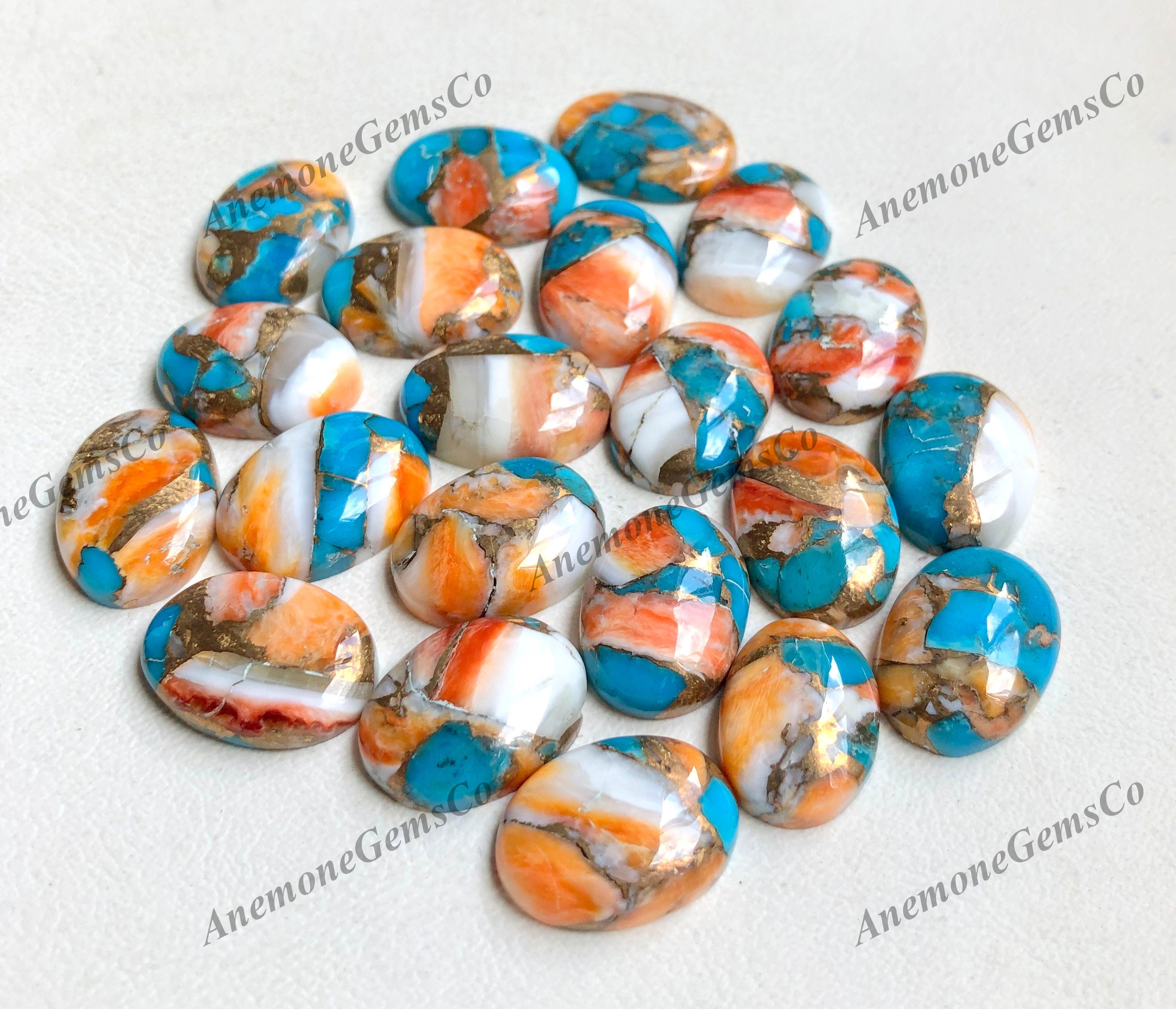 13x18mm Spiny Oyster Turquoise Oval Cabochon, Mojave Copper