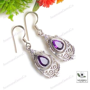 Amethyst Edelstein Ohrring, 925 Sterling Silber, Designer Ohrringe, Silber Schmuck, Geburtstagsgeschenk, Statement Ohrring