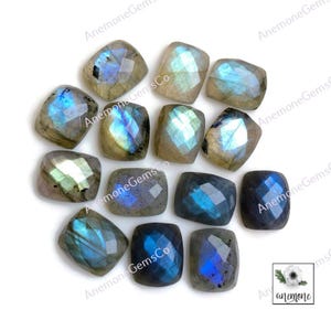 Labradorit facettierte Edelstein 10 x 12 mm, rechteckige Form 10 Stück Lot für die Schmuckherstellung, flache Rückseite Rose geschnitten Edelstein für Ringe