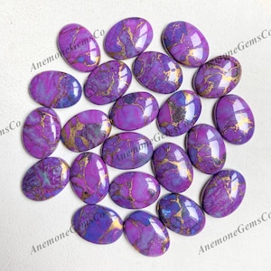 Cabochão oval mohave turquesa de cobre roxo 13x18mm, pacote com 10 unidades, lote de pedras preciosas soltas polidas para pingente de brinco e fabricação de joias.