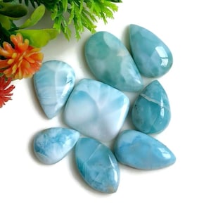 Larimar cabochon, 100% natuurlijke larimar, 14-23 mm ca. 8 stuks zoals op foto platte achterkant edelstenen, designer sky larimar cabochons sieraden 62006