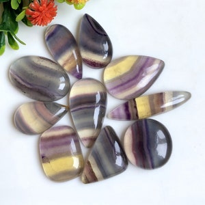 Multi Fluorit Cabochons Lot, 18 bis 34 mm Mix Form und Größe 10 Stück Lot, loser Edelstein für die Schmuckherstellung, natürlicher Kristall 56268