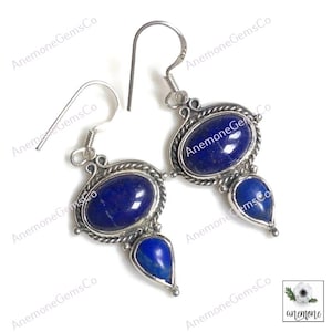 Lapis Lazuli Edelstein Ohrring, 925 Sterling Silber handgemachte Ohrring, Boho Style Designer Blau Stein Ohrringe Geschenk Schmuck