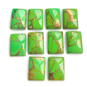 Groene Mohave Koper Turquoise Cabochon, 10x14mm GEKALIBREERDE Rechthoek Groene Mohave Turquoise Gebruik voor handgemaakte sieraden, Turquoise Ringen