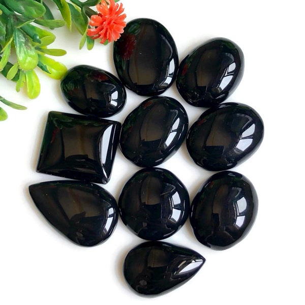 Black Onyx Cabochon, 18-25mm Approx Mix Shape 10Pcs Lot Same As Picture, Black Onyx Use For Necklace & Bracelet Making, Silver Jewelry 59487
