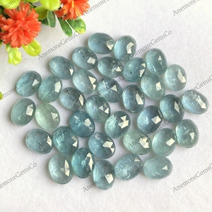 Pietra preziosa Aqua Kyanite con taglio a rosa sul retro piatto - Cianite color acquamarina 7x9 mm Pietra preziosa di forma ovale 10 pezzi Lotto per la realizzazione di gioielli