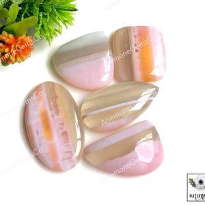 Roze opaal cabochon, ca. 24-34 mm, gemengde vorm edelsteen 5 stuks zoals op afbeelding, roze opaal gebruik voor het maken van sieraden, natuurlijk kristal 61936