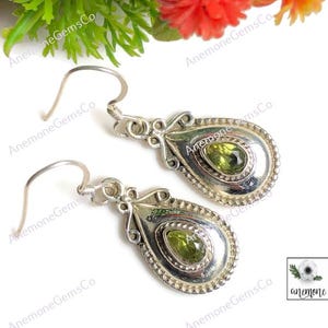 Peridot Gemstone Earring, 925 Sterling Silver, Antique Earring, Designer Unique Gift For Friend, Delicate Handmade Earrings Gift For Her