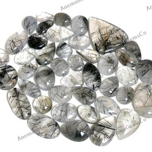 Lote de atacado de cabochão de rutilo preto, formatos e tamanhos variados, cabochão de rutilo preto para joalheria e artesanato, pedra preciosa curativa