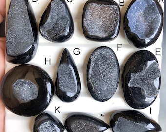 Selected Black Window Druzy Gemstone, Natural Window Druzy Healing Gemstone For Jewelry Making, Black Window Loose Gemstone Jewelry LOT- 770