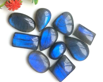 Labradorite Cabochon, 17-25mm Approx Mix Shape 10 Pcs Lot Same As Picture, Blue Fire Labradorite Perfect For Rings Jewelry 59593