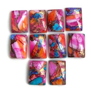 Roze oester-koper turkoois cabochon, 10 x 14 mm GEKALIBREERDE rechthoekige vorm roze stekelige oester turkoois cabochons voor het maken van sieraden