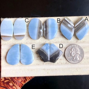 Paires de boucles d'oreilles en opale bleue sélectionnée, cabochon, pierre semi-précieuse naturelle pour bijoux, boucles d'oreilles faites main, bijoux de style sud-ouest LOT - 107