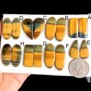 Paires de boucles d'oreilles oeil de tigre sélectionnées, Pierres semi-précieuses naturelles pour la fabrication de bijoux, Bijoux faits main en pierres précieuses LOT- 202