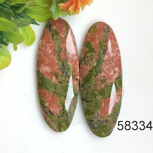 Par de pendientes de jaspe unakita facetado con cabujón, piedra semipreciosa natural para hacer pendientes, pendientes facetados para regalo de San Valentín.