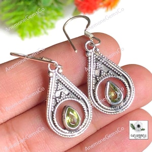 Peridot Gemstone Earring, 925 Sterling Silver, Dangles Earring, Designer Unique Gift For Friend, Statement Handmade Earrings Gift For Her