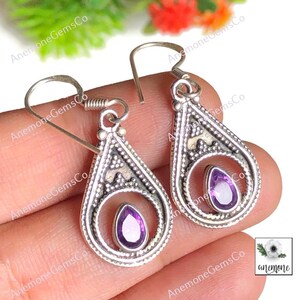Amethyst Gemstone Earring, 925 Sterling Silver Earring, Dangles Earring, February Birthstone Earring, Gift for Her, Boho Style Earrings