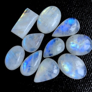 Cabochon in pietra di luna arcobaleno, forma mista di circa 13-20 mm, 10 pezzi, lotto uguale all'immagine, pietra di luna blu fuoco perfetta per realizzare anelli 59217