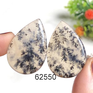 Par de pendientes de ópalo dendrita, piedra preciosa semipreciosa natural de 30 x 20 x 4 mm, atractivos pendientes de diseño de ópalo dendrita, joyería Hnamdade.