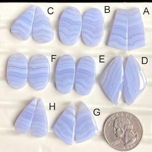 Paires de cabochons de boucles d'oreilles en dentelle bleue en agate, Pierre semi-précieuse naturelle pour la fabrication de bijoux, Boucle d'oreille en dentelle faite main en agate LOT-232