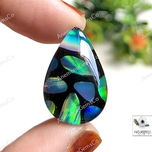 Cabochon di opale aurora, gemma a forma di pera Welo Fire etiope Aurora Opal Doublet, gemma a punti opale con retro piatto per la creazione di gioielli
