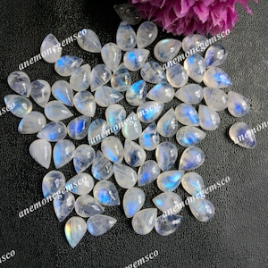 Cabochon poire pierre de lune arc-en-ciel 7 x 10 mm, pierre de lune arc-en-ciel AAA pour la fabrication de bijoux, lot de 10 bijoux en pierre de lune arc-en-ciel