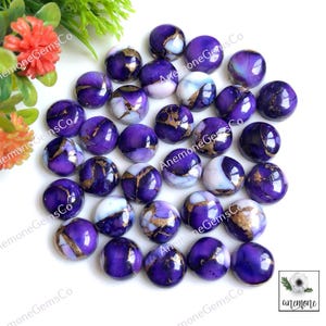 Kingman Purple Rose Dahlia Mohave koperturkoois, 10 mm gekalibreerde ronde vorm cabochon, koperen turkoois ketting sieraden