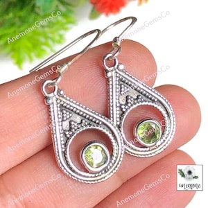 Peridot Gemstone Earring, 925 Sterling Silver, Round Shape Gemstone Earring, Designer Unique Gift For Her, Statement Earrings Gift For Her