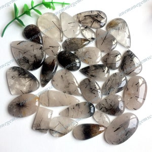 Topkwaliteit zwarte rutiel cabochon groothandel veel, mix van vorm en maat zwarte rutiel voor doe-het-zelf sieraden maken en met draad omwikkelde hanger