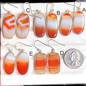 Pendiente de ágata naranja con bandas, pendiente de plata de ley 925, joyería de regalo, pendiente hecho a mano, joyería de ágata natural 3