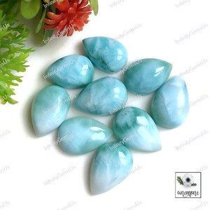 Larimar cabochon, 100% natuurlijke larimar, ca. 8 x 12 mm, peervorm, 9-delig zoals op de afbeelding natuurlijke edelstenen, designer sky larimar-armband 62483