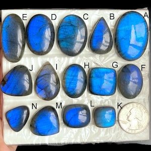 Cabochon di labradorite blu fuoco selezionata, pietra preziosa curativa naturale di labradorite blu per la creazione di gioielli, pendenti avvolti in filo metallico, LOTTO-337