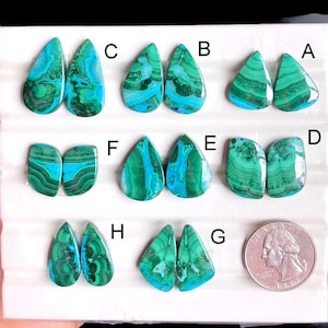 Sélection de paires de boucles d'oreilles malachite chrysocolle, pierres précieuses naturelles semi-précieuses en vrac pour bijoux, boucles d'oreilles de style bohème cadeau pour elle LOT-245