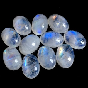 5 Pcs Moonstone Cabs 10x14 mm Oval Cabochon, Top Quality Rainbow Moonstone For Jewelry Making lot 15 Moonstone Craft supply
