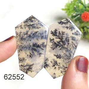 Par de pendientes de ópalo dendrita, piedra preciosa semipreciosa natural de 40 x 22 x 5 mm. Atractivos pendientes de diseño de ópalo dendrita, joyería Hnamdade.