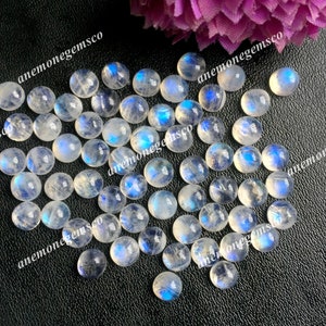 10pcs Pierre de Lune Arc-en-Ciel 6mm Cabochon Rond, Pierre de Lune Arc-en-Ciel AAA pour la Fabrication de Bijoux Pierre de Lune Arc-en-Ciel Bague Boucle d'oreille Bijoux