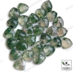 Moss Agate 10mm Trillion Rose Cut Gemstone Lot, Natural Semi Precious Gemstone For Jewelry Making, Protection Crystal
