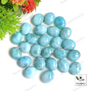 Larimar 9 x 11 mm ovale cabochon, 100% natuurlijke gekalibreerde larimar platte achterkant 10 stuks veel edelsteen, designer sky larimar voor kettingsieraden
