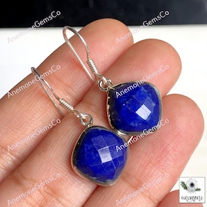 Boucle d'oreille en lapis lazuli avec pierres précieuses, boucle d'oreille en argent sterling 925 avec pierres précieuses taillées en rose, boucles d'oreilles en pierre bleue de créateur de style bohème, bijoux cadeaux