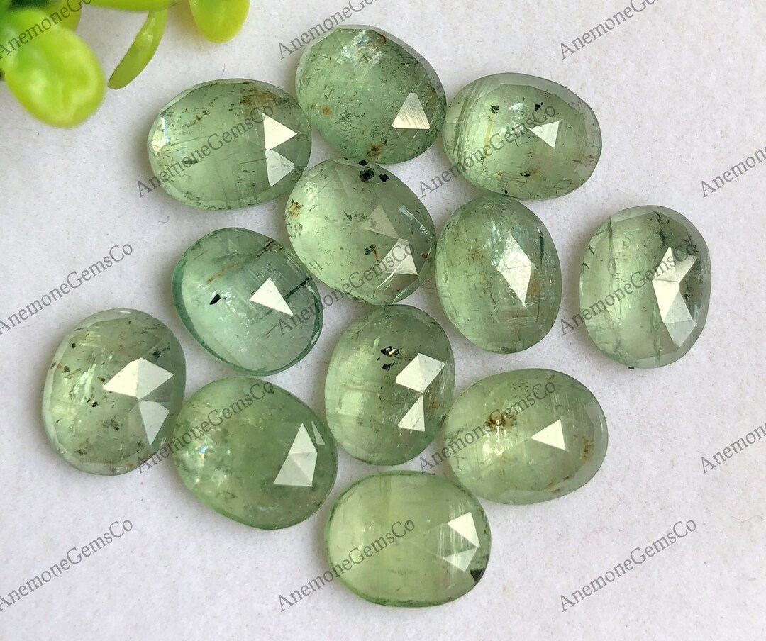 Mint Green Kyanite Rose Cut Gemstone Flat Back Mint Green Color Faceted Kyanite 8x10mm Oval