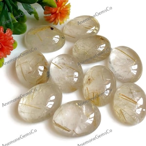 Gouden rutiel 12 x 16 mm ovale cabochon, gekalibreerde halfedelsteen losse edelsteen 10 stuks veel voor het maken van sieraden, gouden rutielkristal